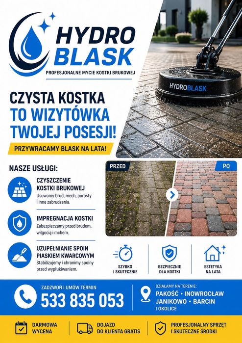 Mycie kostki brukowej | Impregnacja | Piasek kwarcowy | Pakość Inowrocław