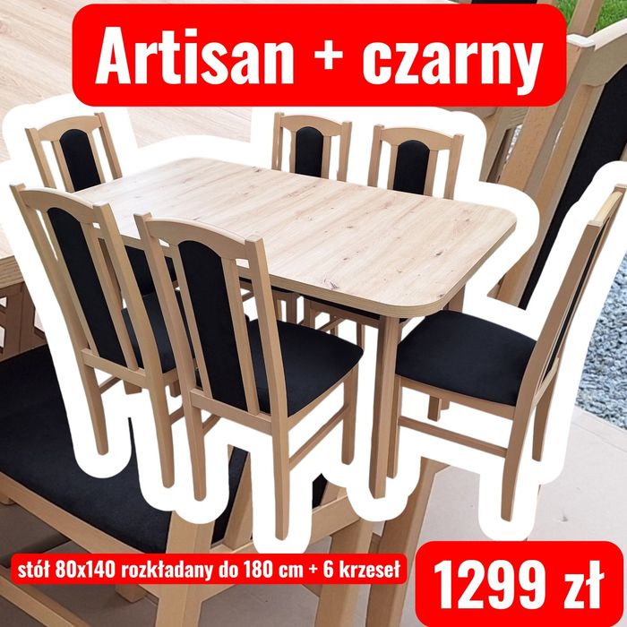 Nowe: Stół rozkładany + 6 krzeseł, wenge sonoma orzech olcha biały artisan, transport cała Polska WWW.DX-MEBLE.PL