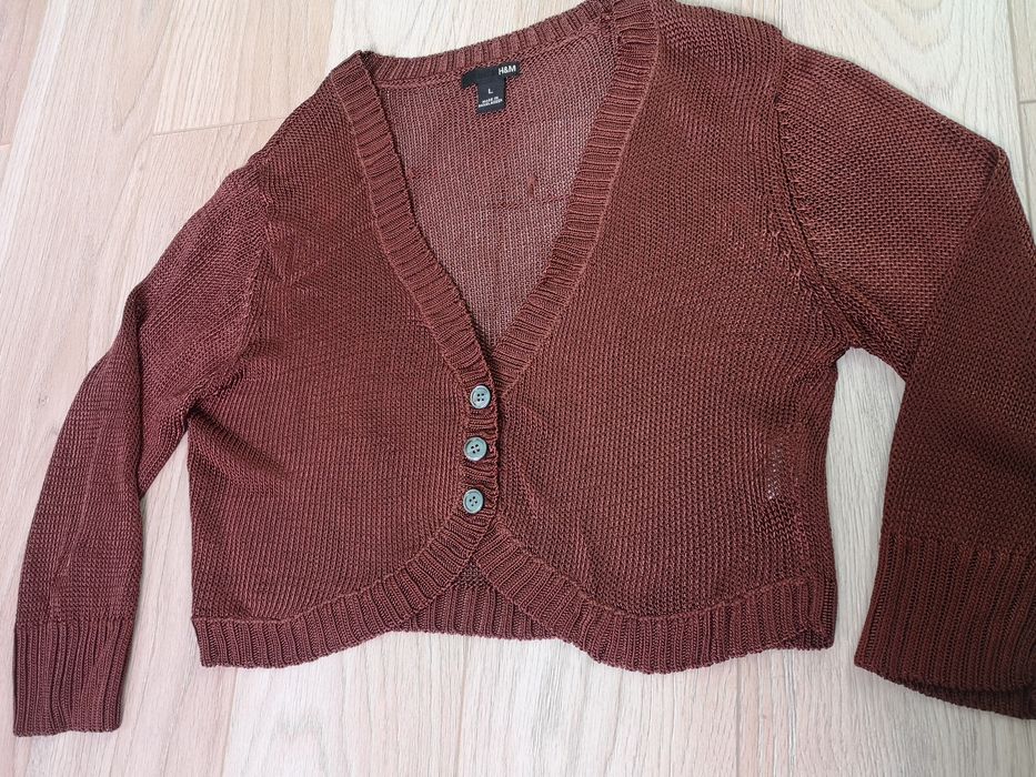 Sweterek -  bolerko, H&M, brązowy z błyszczącą nitką, krótki, rozm.. L