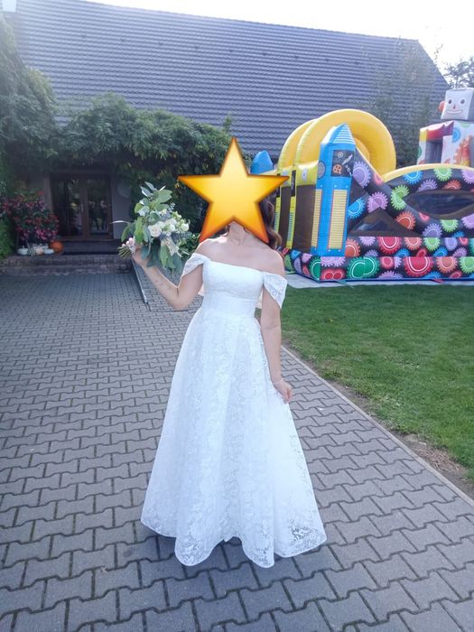 Piękna suknia ślubna rustykalna koronkowa 36 38