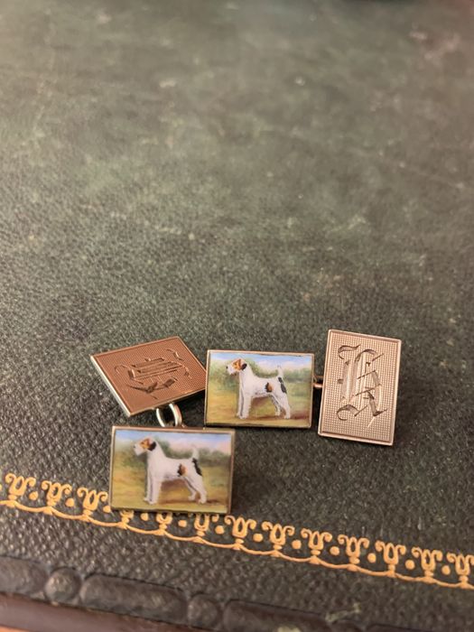 Botões de Punho, Vintage,  Cães, caça, antiguidade Inglesa