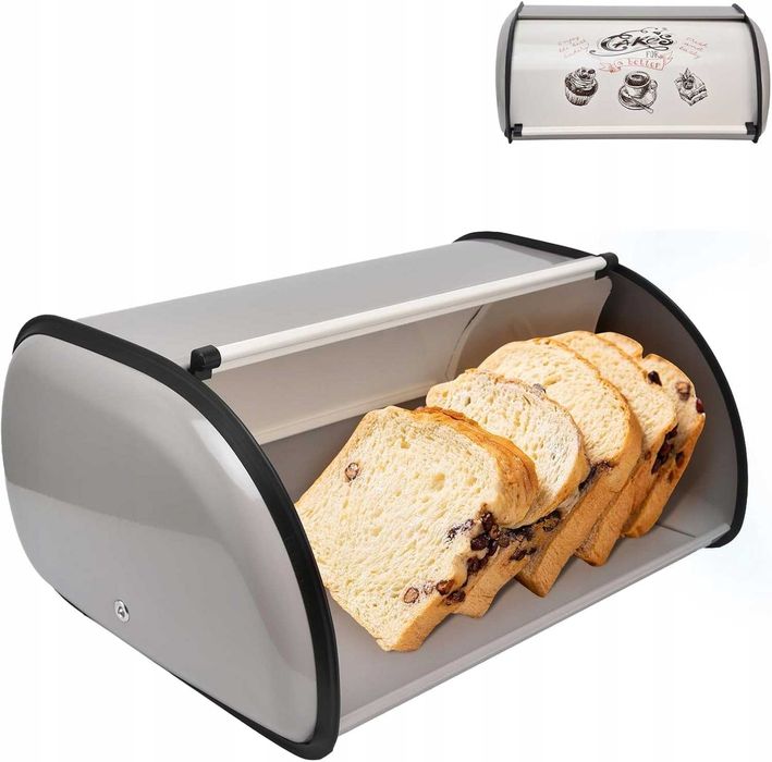 Chlebak Metalowy Funkcjonalny Szary Pojemnik Na Chleb Pieczywo