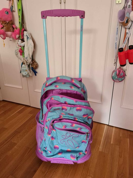 Totto - Mochila escolar com rodas Resma Multicolor Corações
