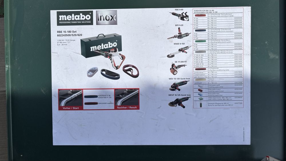Стрічкова шліфувальна машина для труб Metabo RBE 15-180 Set