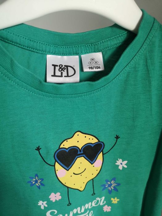 Lilly & Dan zielony t-shirt cytryna napis Summer 98/104 cm 2-3 lata