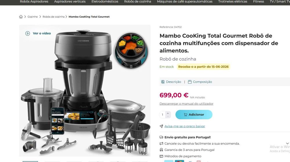Cecotec Mambo CooKing Total Gourmet – Com Dispensador e Acessórios, Excelente Estado!