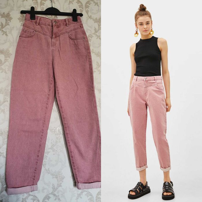 Джинсы Bershka высокая талия розовые