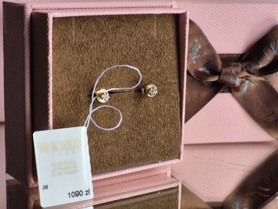 Złote kolczyki z diamentami W.Kruk gwarancja certyfikat 585