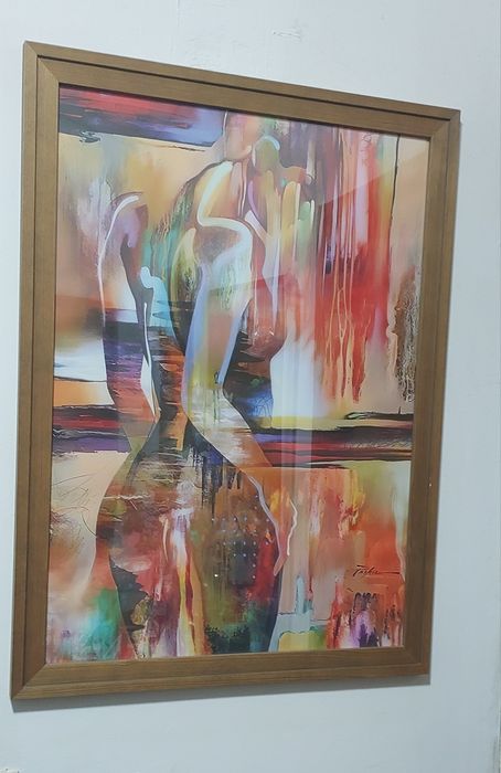 Quadro tela tecido moldura pintura mulher abstrata 57x77 cm