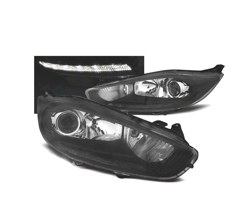 FARÓIS FRONTAIS FORD FIESTA 12-17 LUZ DIURNA DLR FUNDO PRETO