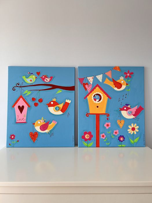 Duas telas decorativas pintadas à mão 60x50