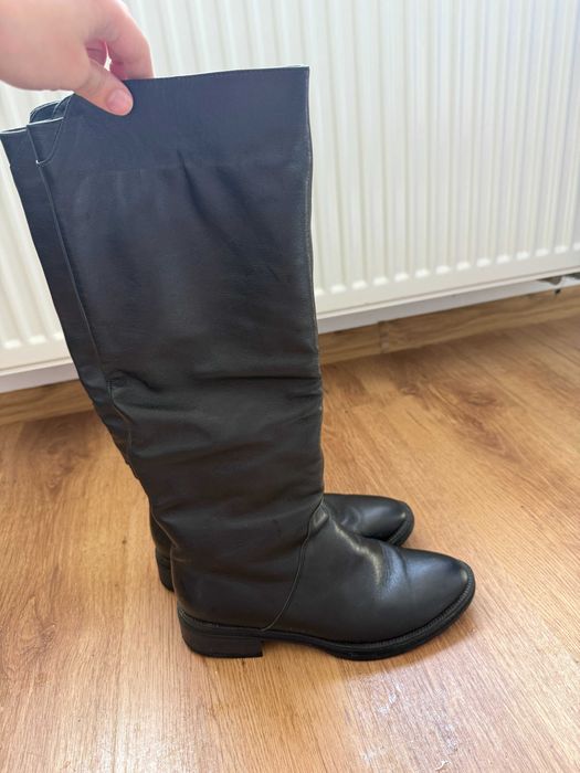 Wysokie skórzane buty botki zima, jesień, sezon przejściowy