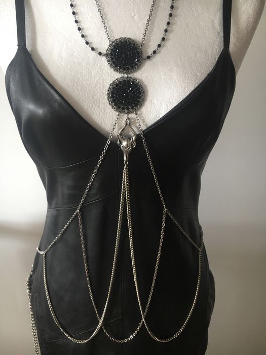 Colar arnês preto e prateado