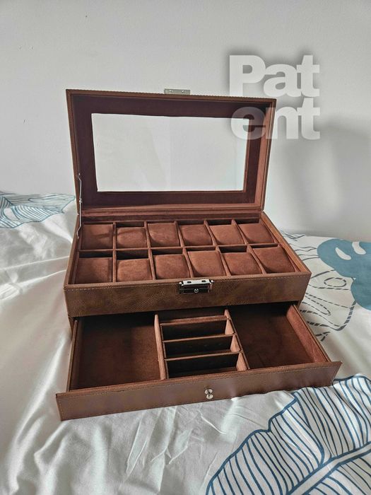Brązowa szkatułka na biżuterię zegarki bransoletki na prezent duża
