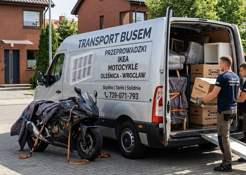 Transport Busem | Przeprowadzki | IKEA | Motocykle | Oleśnica - Wrocław - Okoloce