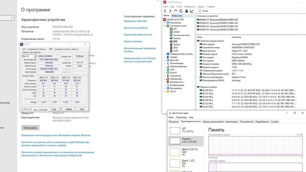 Комплект X79 + e5-2670v2 (2шт) + ОЗУ ddr3L 32Gb (4х8Gb)