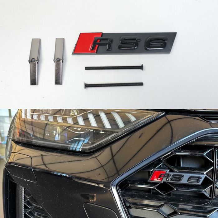 Шильдик емблема логотип в решетку audi a6 rs6 s line черный глянец