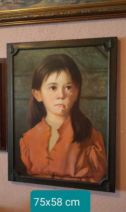 Quadro Antigo "Menina da Lágrima" Giovanni Bragolin