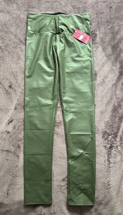Nowe Spodnie z ekoskórka - butelkowa zieleń S