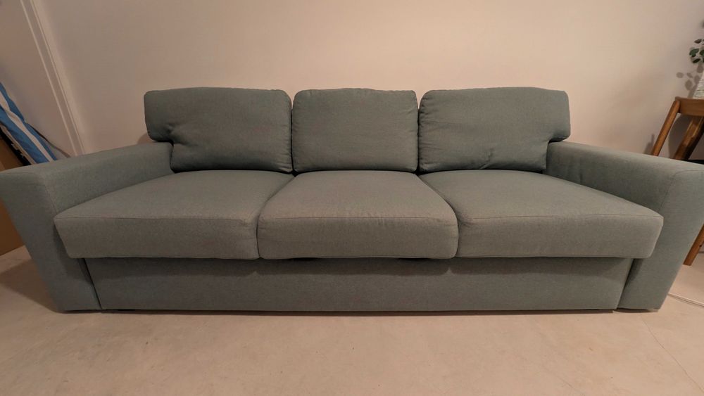 Sofá-cama IKEA BÅRSLÖV 3 lugares, cinzento-turquesa – ótimo estado