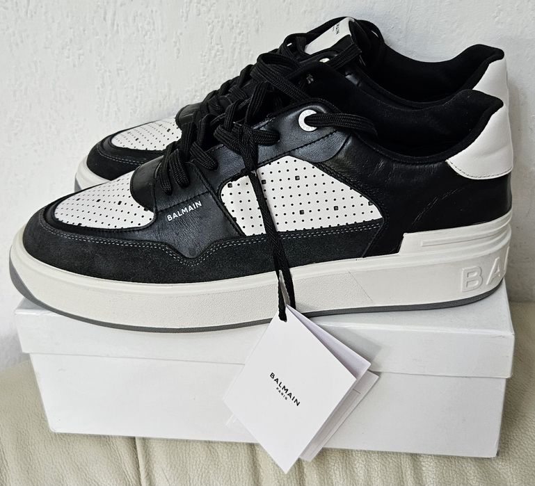 Balmain 44 sneakersy B-COURT FLIP skórzane buty trampki nowe z metkami piękne biało czarne