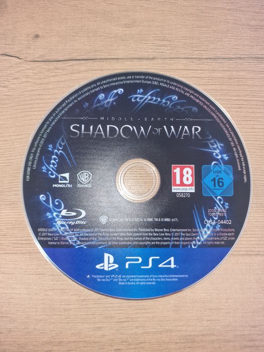 Shadow of War Ps4 sama płyta