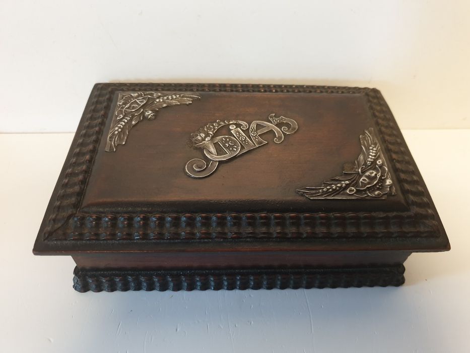 For Restoration: Antique Santo Wood Jewelry Box with Portuguese Silver Applications
