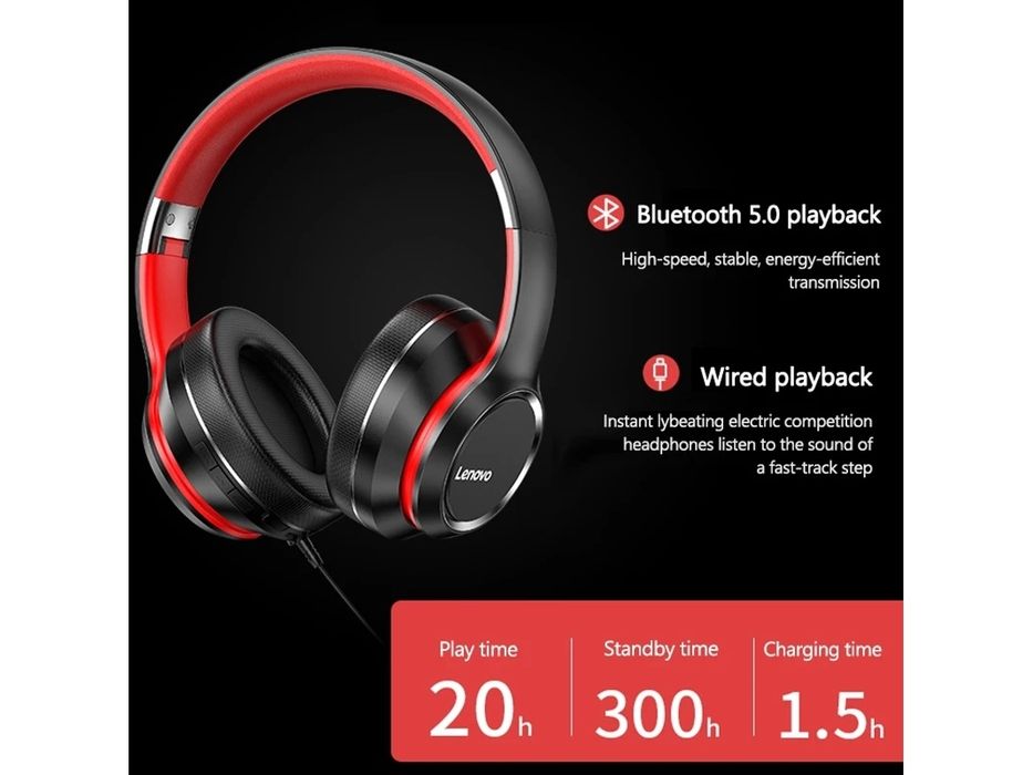 Fones De Ouvido Bluetooth Lenovo Hd200, Dobráveis, Para Computador, Sem Fio, Com Cancelamento De Ruído, Estéreo Hi Fi E Ideais Para Jogos. Brilvibera