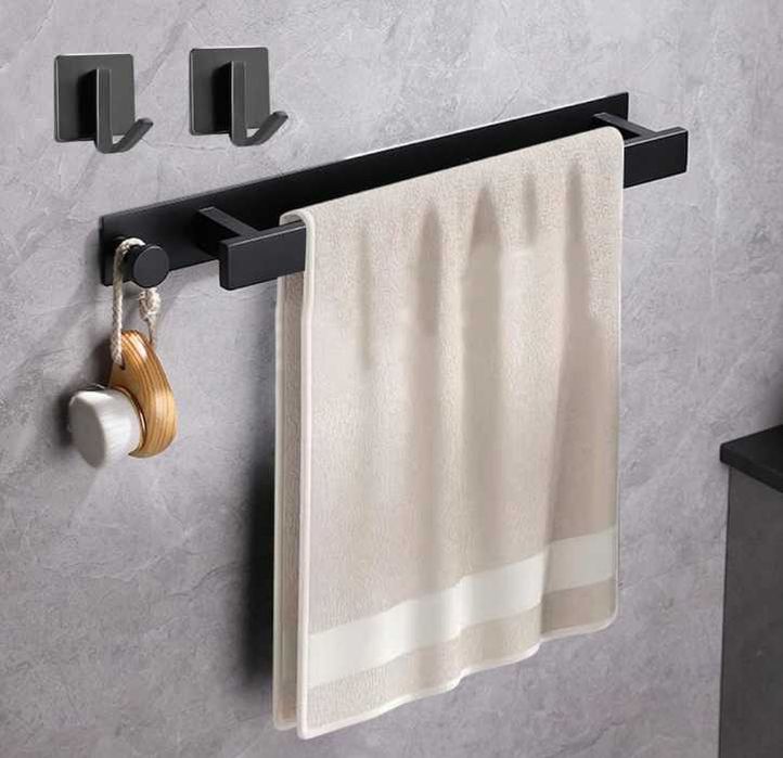 Wieszak na ręczniki SAMOPRZYLEPNY z dwoma haczykami CZARNY MAT LOFT
