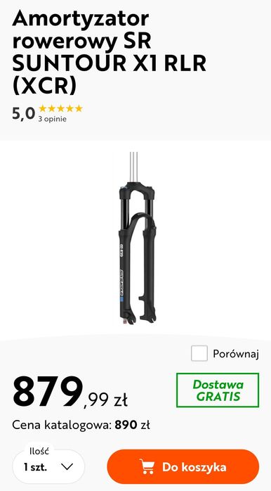 Amortyzator rowerowy SR SUNTOUR X1 RLR (XCR), blokada w manetce