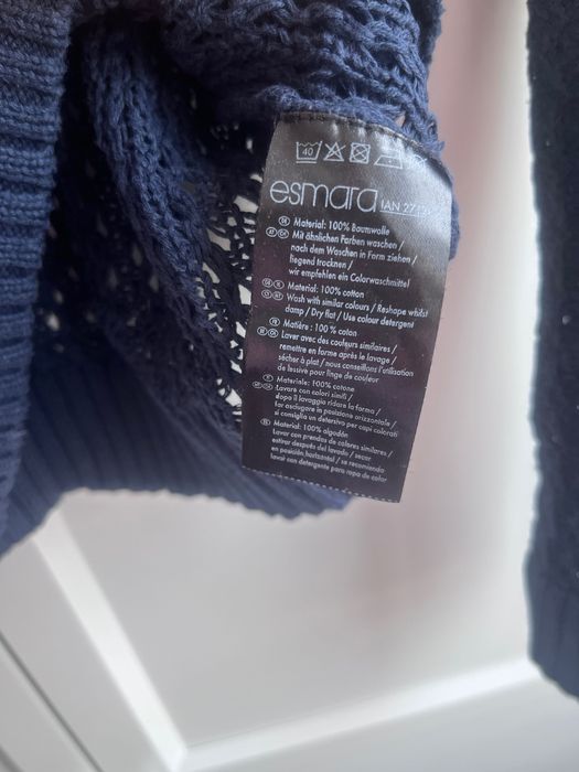 Boho marine Ażurowy sweter 100% bawełna granatowy Esmara XS 34 36 38 S/M lekki
