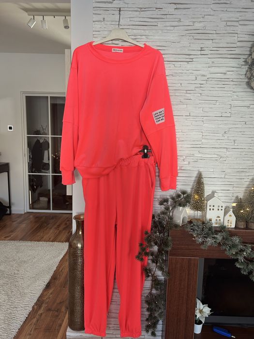 Komplet dresowy M L XL 2XL dres damski z naszywką wiosenny neon