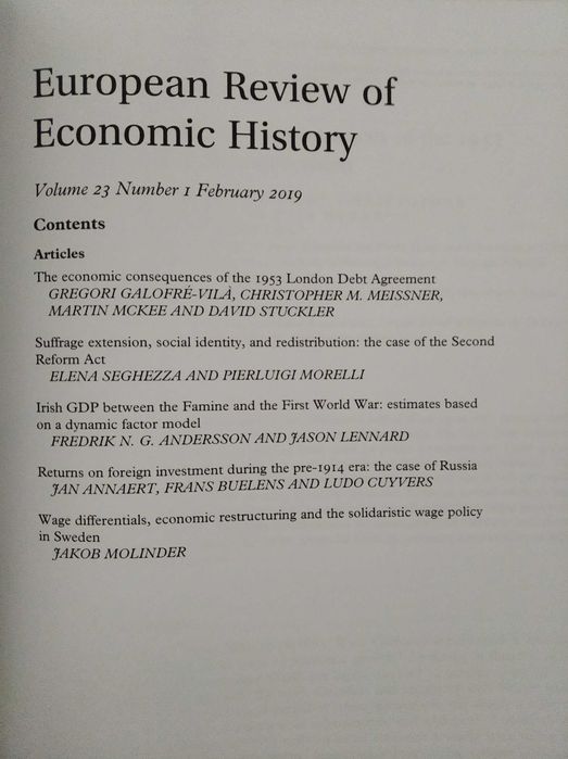 História Econónima: European Review of Economic History, fev. 2019