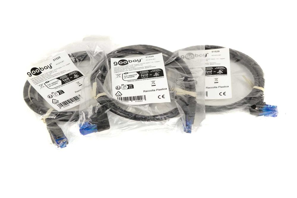 Cabos UTP LAN Cat 6A de 1 metro (patchcord), novos selados