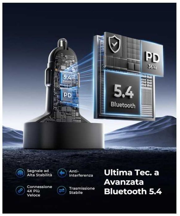 Transmiter samochodowy Bluetooth FM LENCENT T25A + szybka ładowarka