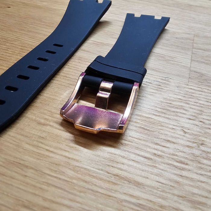 Pulseira Bracelete Relógio AP Royal Oak Preta Rosa Dourada