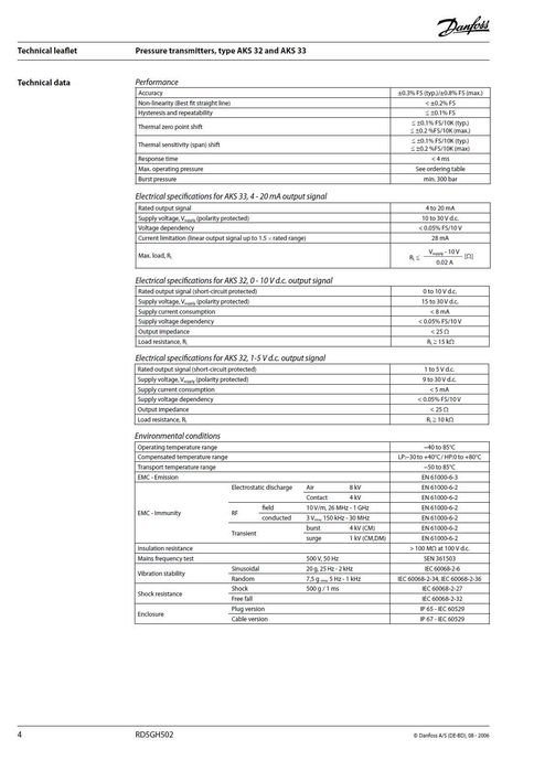 Датчик перетворювач тиску DANFOSS AKS 33 060G2110 0 - 25 Бар 4 - 20 мА