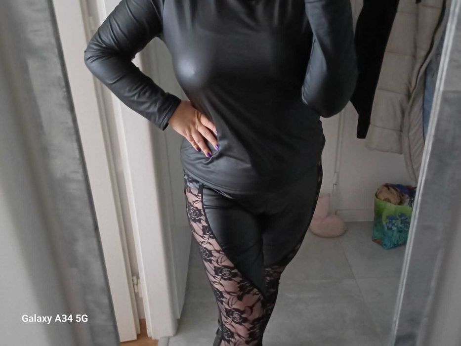 Legginsy lateksowo-koronkowe,XL