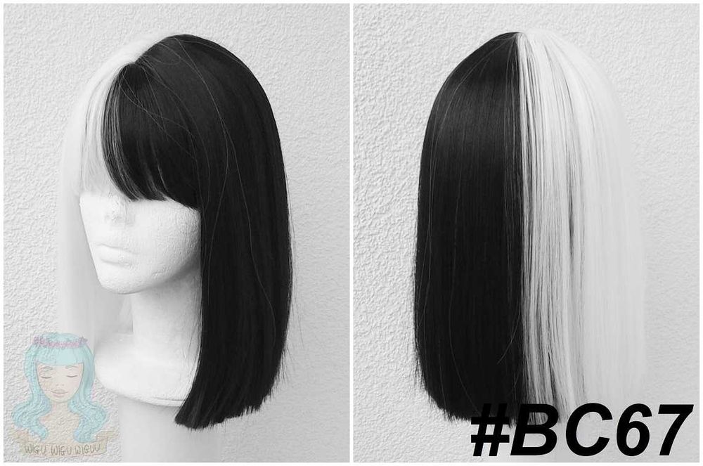Dwukolorowa biała biało czarna peruka krótka dye split wig cosplay