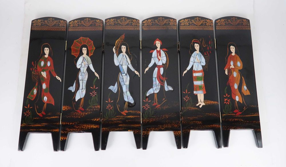 Biombo de mesa Chines - madeira lacada com pintura manual