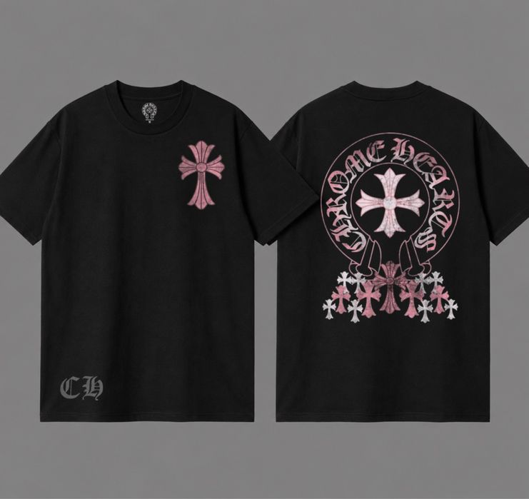 Футболки Chrome Hearts Pink Logo унисекс хроме хартс черные New  тишка
