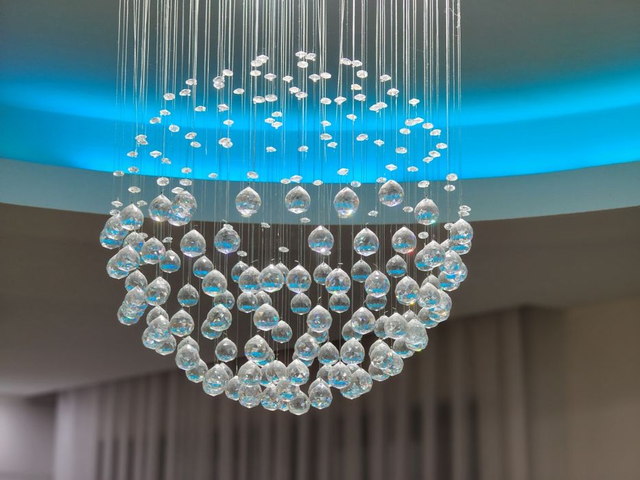 Lampa Kryształowa XXL Moler 50 100 cm Kula Ball Chrom Żyrandol Okrągły