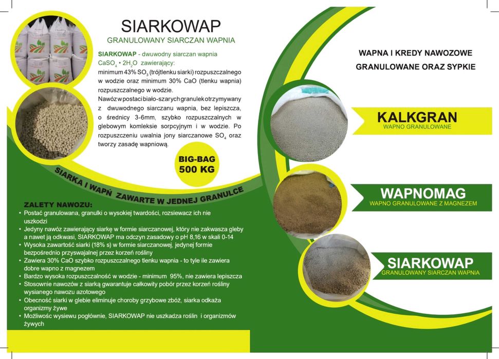 Wapno, Siarkowap, Wapnomag, Kalkgran