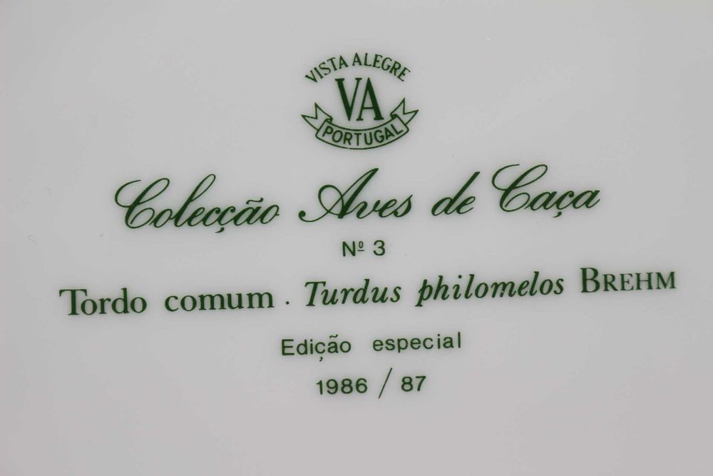 Prato Coleção Aves de Caça Nº 3 Tordo Comum Edição Limitada 1986/87