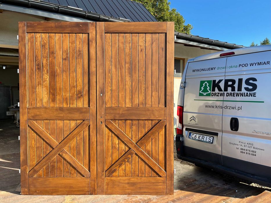 Brama ,Drzwi DREWNIANE OD RĘKI garażowe SZER 228x258 Cała POLSKA