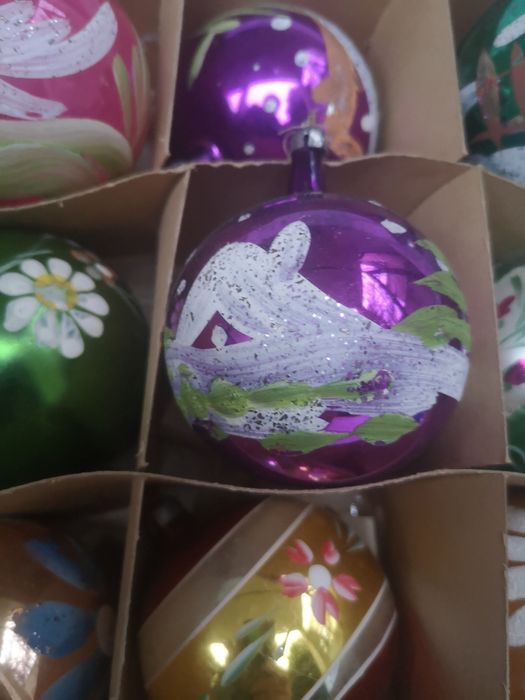 Stare bombki PRL ręcznie malowane