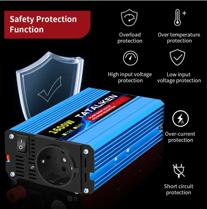 Інвертор Tataliken 1000W, 1600W  12-220v чистий (правильний) синус