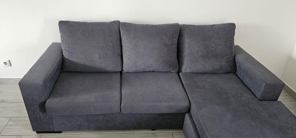 Sofá cinzento 3 lugares com chaise longue – 2,20 m
