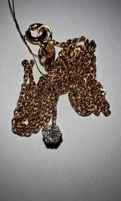 Золотая цепочка с кулоном в бриллиантах красное золото 585 проба