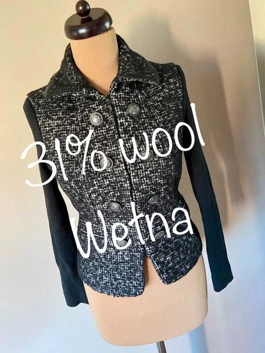 wełna wool zakiet marynarka tekstura military Next s m 36 38 kurtka
